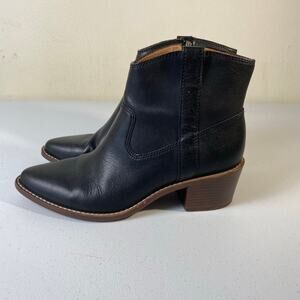 Madewell Women's Sz 7.5 The Hailie Boot True Black Leather Ankle Western Neutral